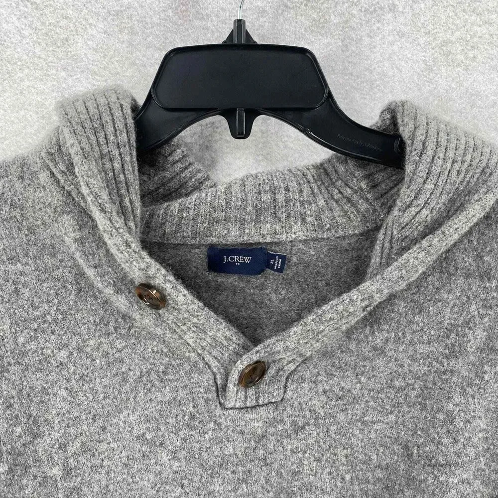 J Crew Fisherman Ragg‎ Sweater Mens XL 100% Lambswool Shawl Collar Gray Grandpa